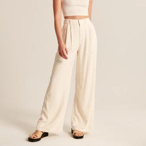 Abercrombie Tailored Linen-Blend Wide Leg Pants BROWN